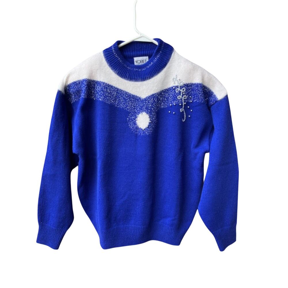 Vintage Koret Blue Colorblock Wool Blend Sweater Size Large